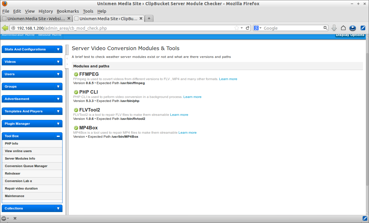 Unixmen Media Site › ClipBucket Server Module Checker - Mozilla Firefox_027
