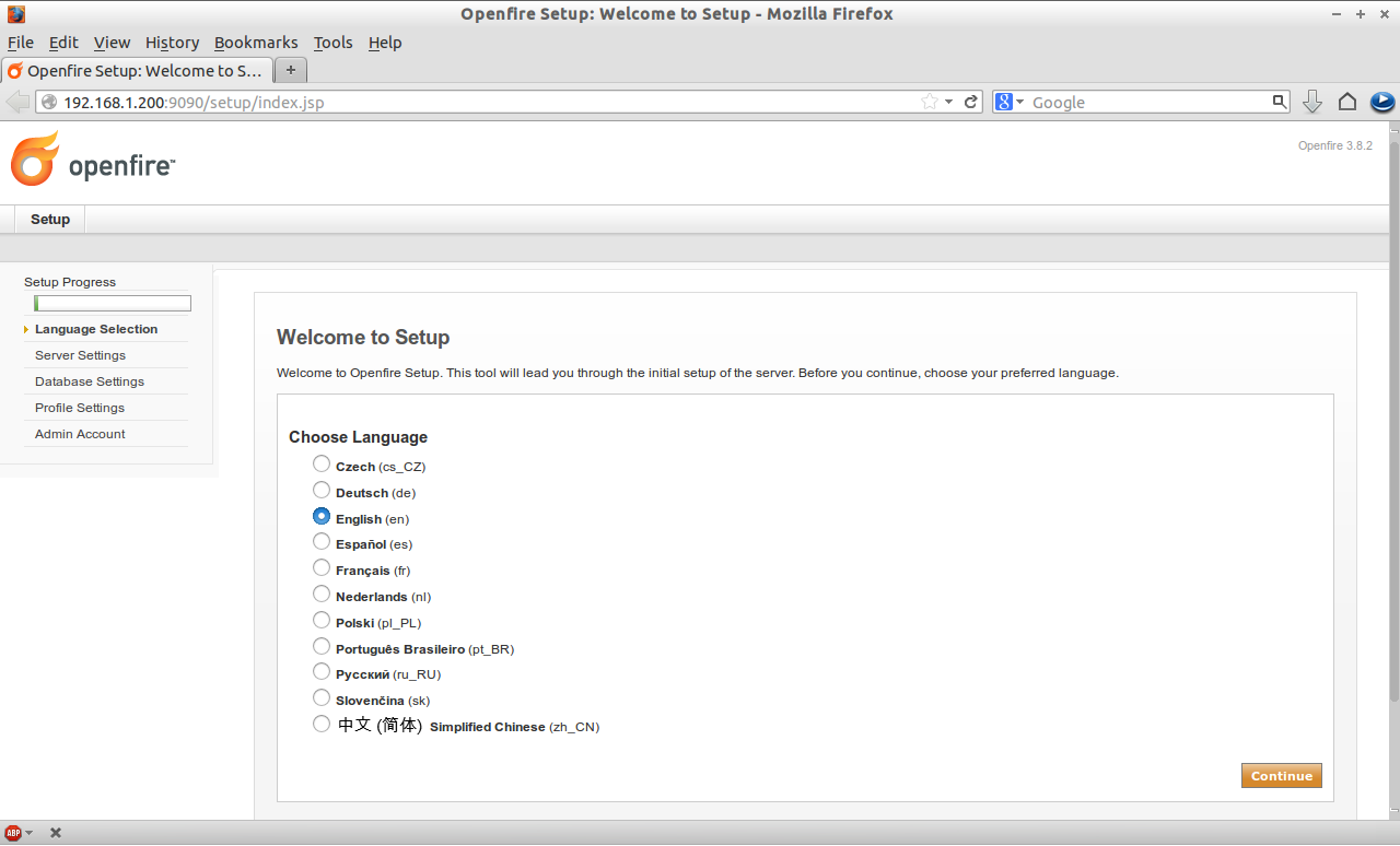 Openfire Setup: Welcome to Setup - Mozilla Firefox_001