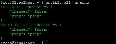 ansible -m all ping