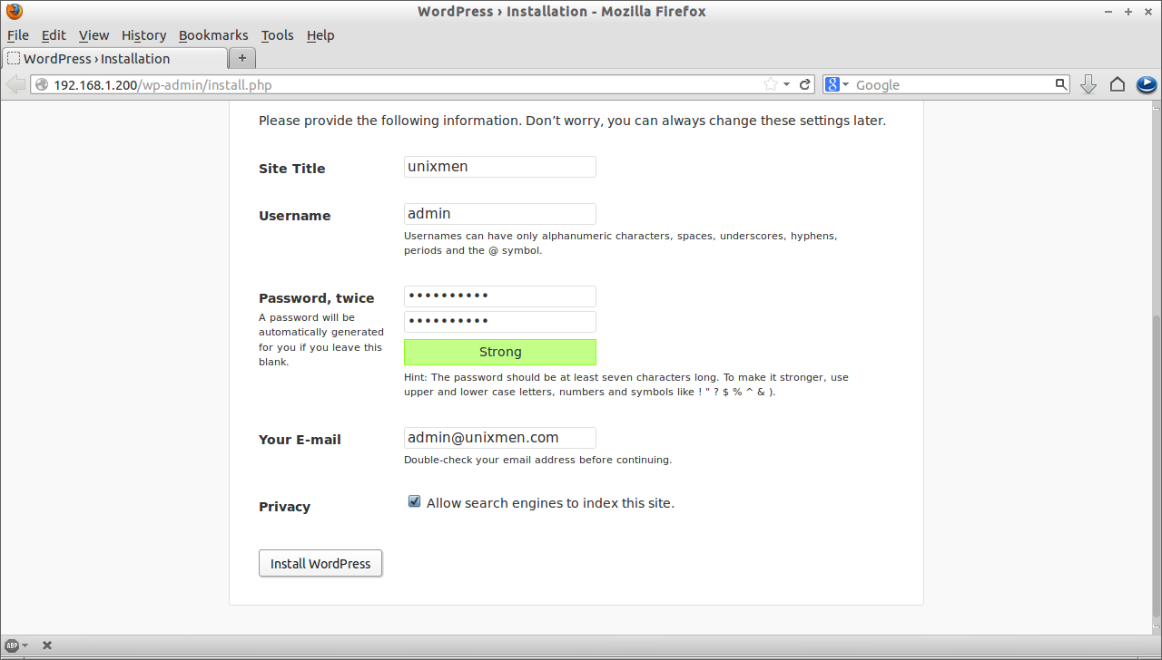 WordPress › Installation - Mozilla Firefox_001 | Unixmen