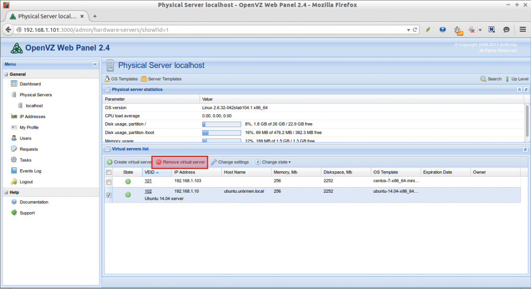 OpenVZ Web Panel Managing OpenVZ Containers Graphically Unixmen