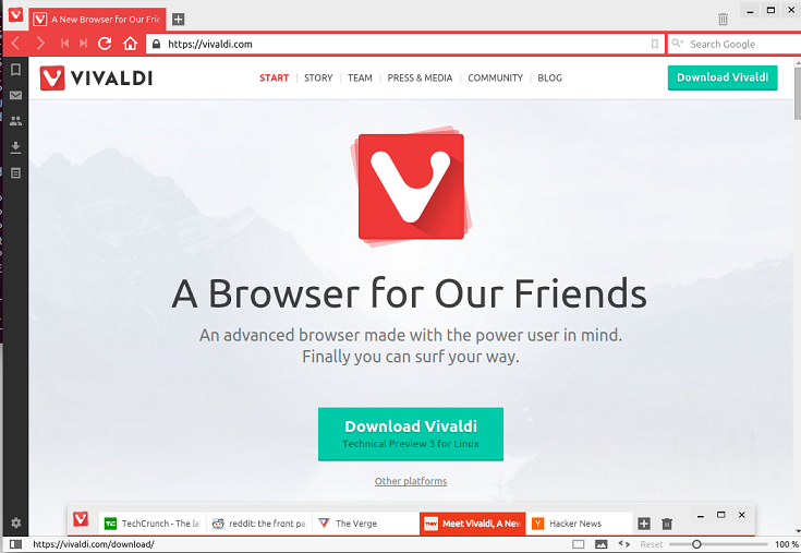 Tech Preview Vivaldi main page