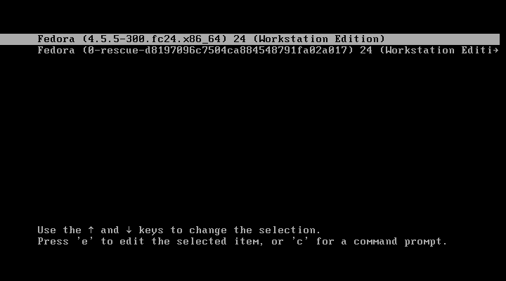 fedora 24 grub screen