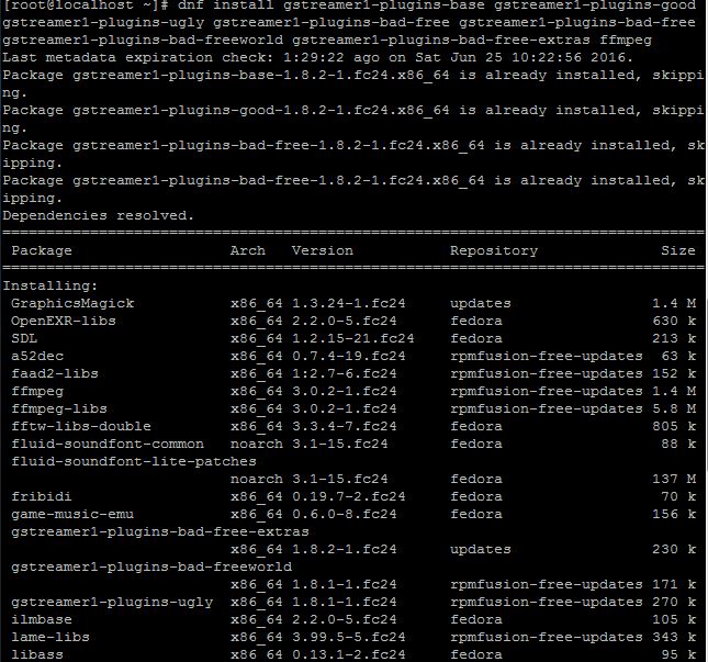 mp3 plugins fedora 24
