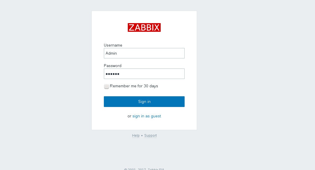 Zabbix login interface