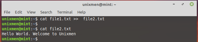 Save content to another file using cat command